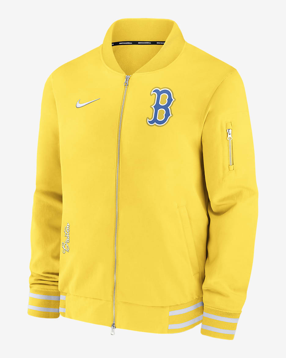 Boston Red Sox Authentic Collection City Connect Game Time Men's Nike MLB Full-Zip Bomber Jacket - Gold