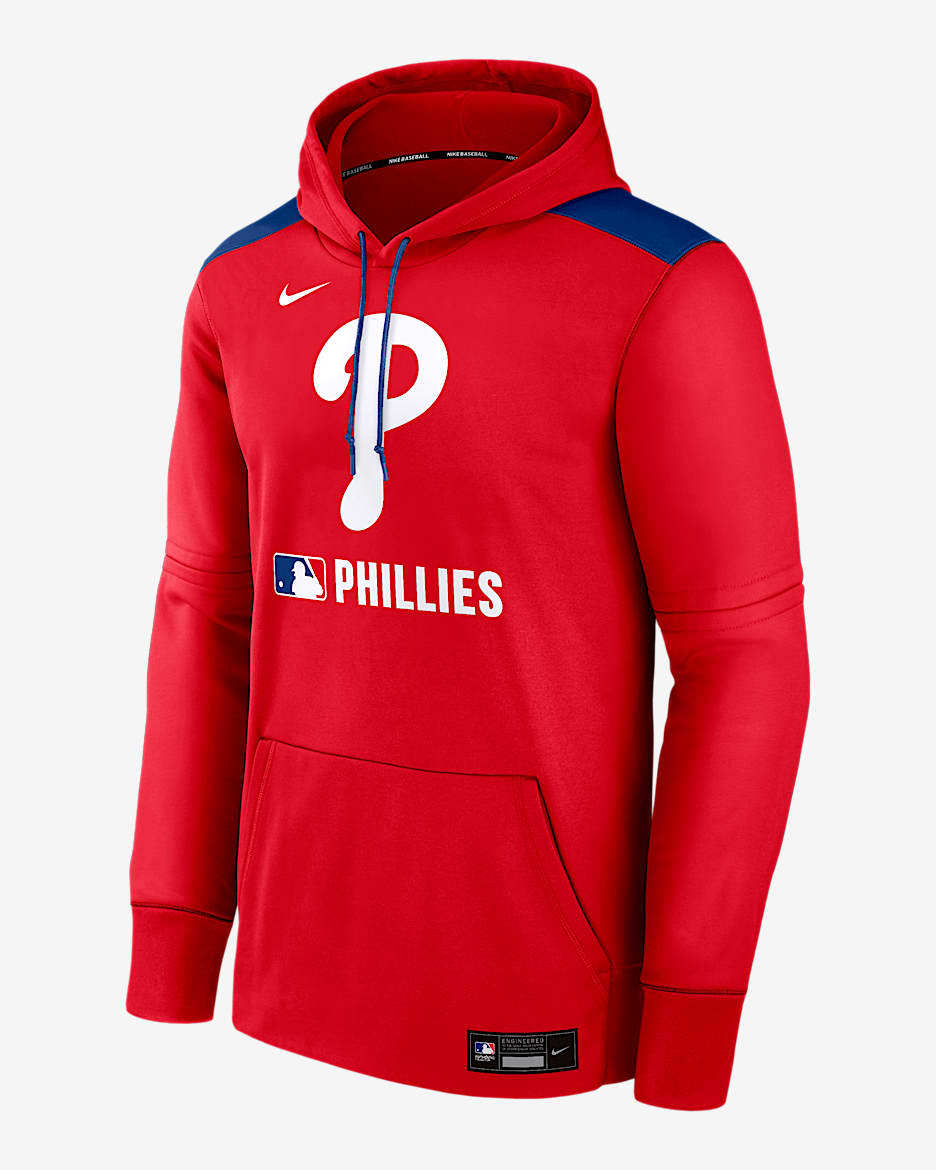 Sudadera con gorro sin cierre Nike Therma de la MLB para hombre Philadelphia Phillies Authentic Collection - Rojo