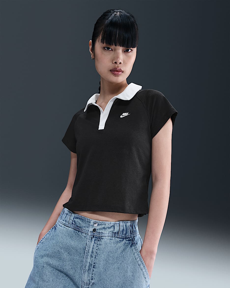 Nike Sportswear Women's Slim Retro Polo Top - Black/White/Sail