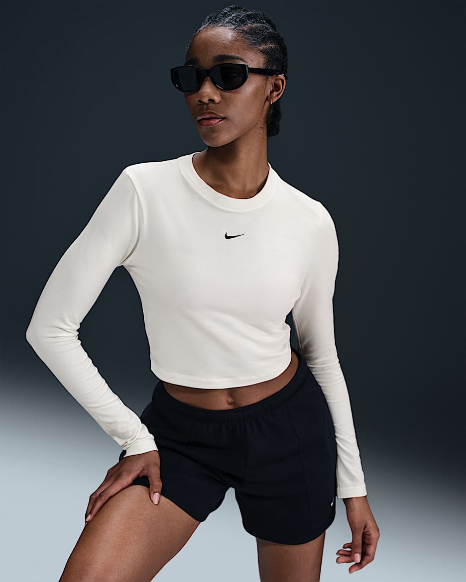 Nike Sportswear Chill Knit Women's Slim Long-Sleeve Cropped Top - Sail/Black