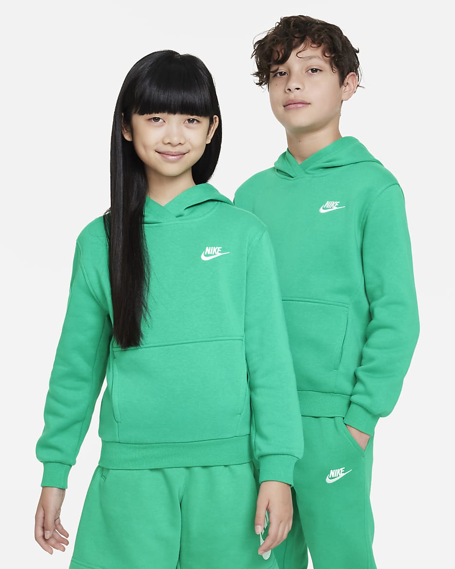 Nike Sportswear Club Fleece Big Kids' Pullover Hoodie - Stadium Green/White