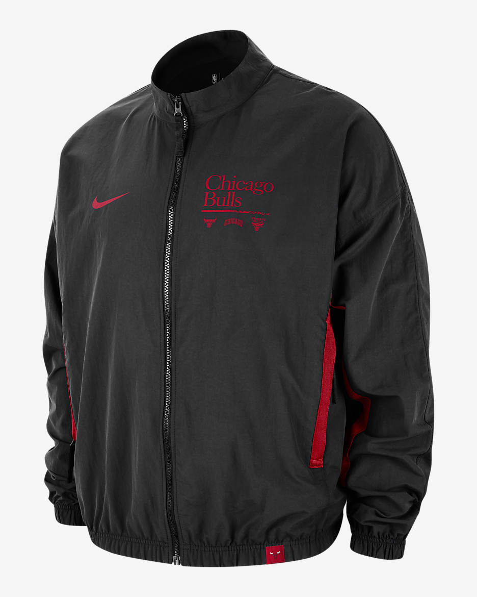 Chicago Bulls DNA Courtside Men's Nike NBA Woven Graphic Jacket - Black/University Red/University Red