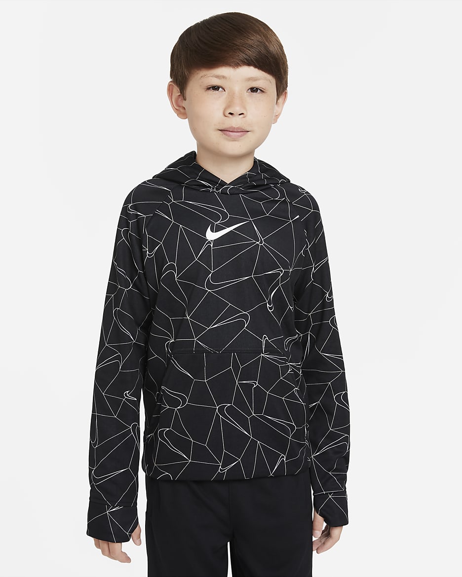 Nike Therma-FIT Big Kids' (Boys') Printed Pullover Hoodie - Black/White