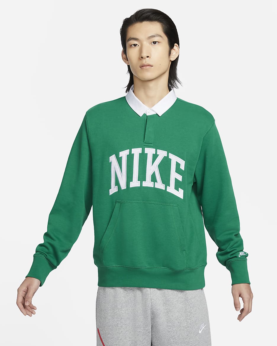 Nike Club Fleece 男款長袖 Fleece 有領衫 - Malachite/白色