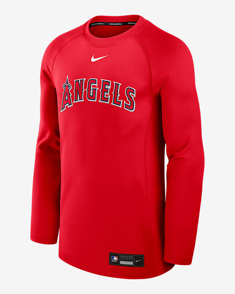 Sudadera de cuello redondo sin cierre Nike Dri-FIT de la MLB para hombre Los Angeles Angels Authentic Collection Game Time - Rojo