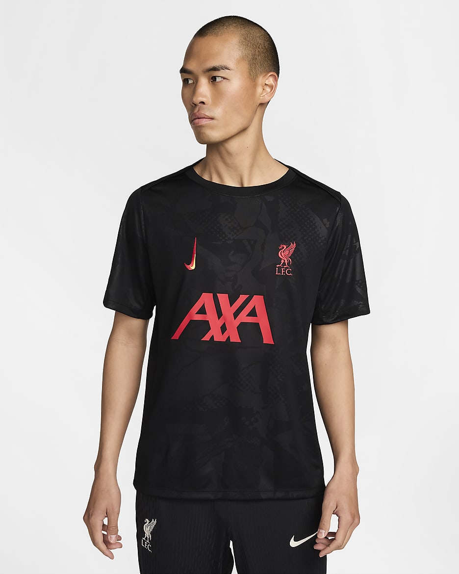 Liverpool FC Academy Pro Derde Nike Dri-FIT warming-uptop voor heren - Zwart/Chrome Yellow/Global Red