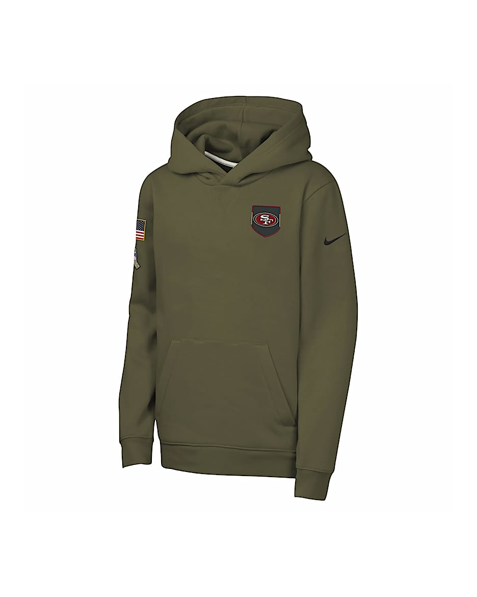 Nike Club Fleece (NFL San Francisco 49ers) Big Kids' "Salute to Service" Pullover Hoodie - Olive
