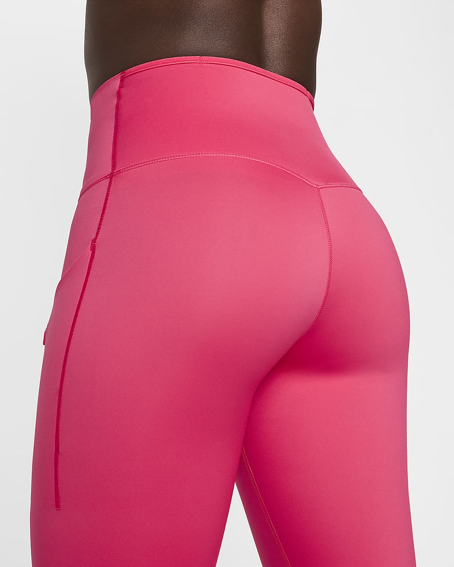 Nike Go Lange legging met hoge taille, zakken en complete ondersteuning voor dames - Aster Pink/Zwart