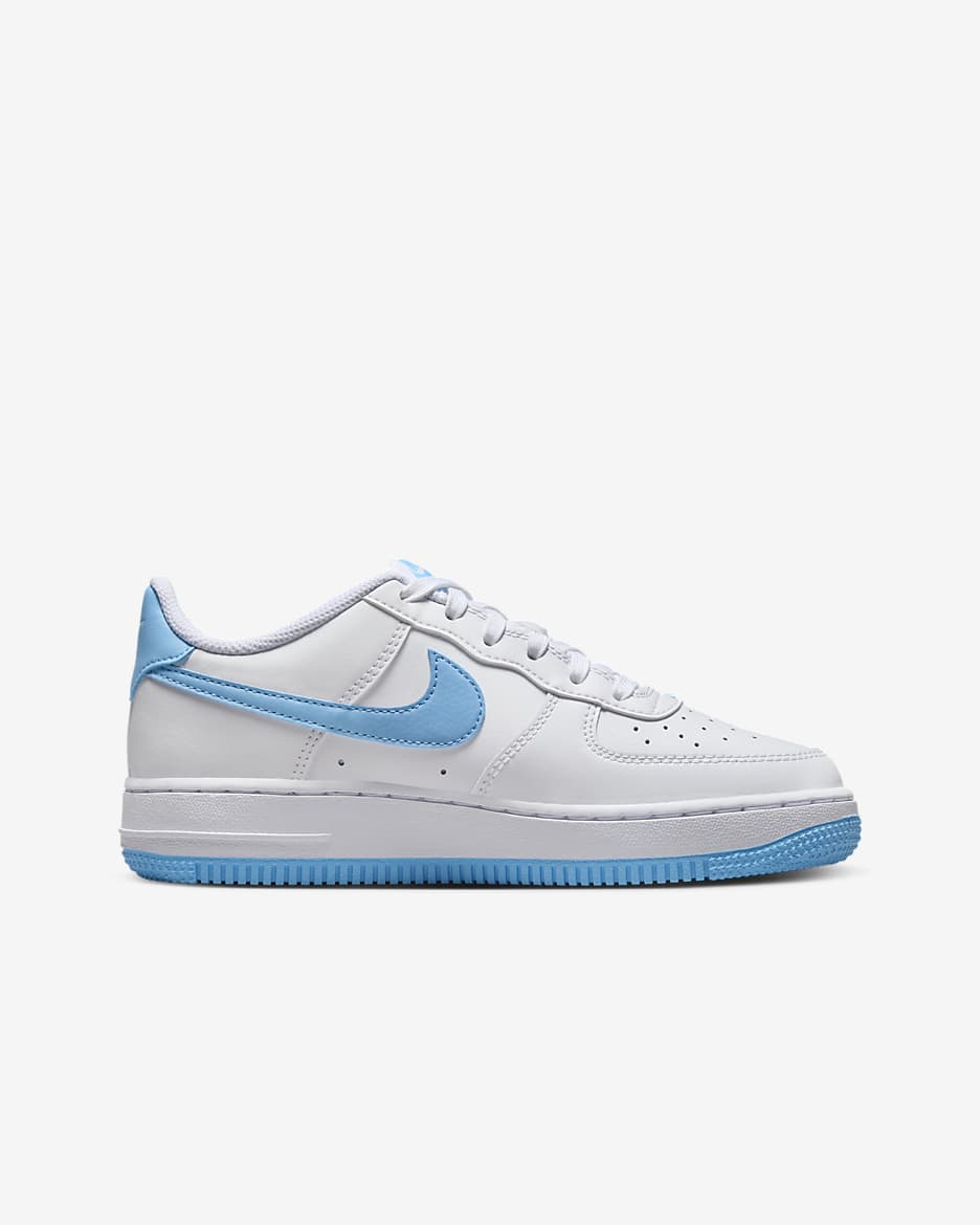 Nike Air Force 1 Older Kids' Shoes - White/White/Aquarius Blue