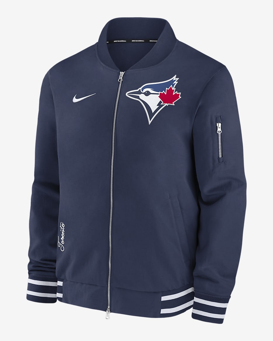 Toronto Blue Jays Authentic Collection Men's Nike MLB Full-Zip Bomber Jacket - Navy