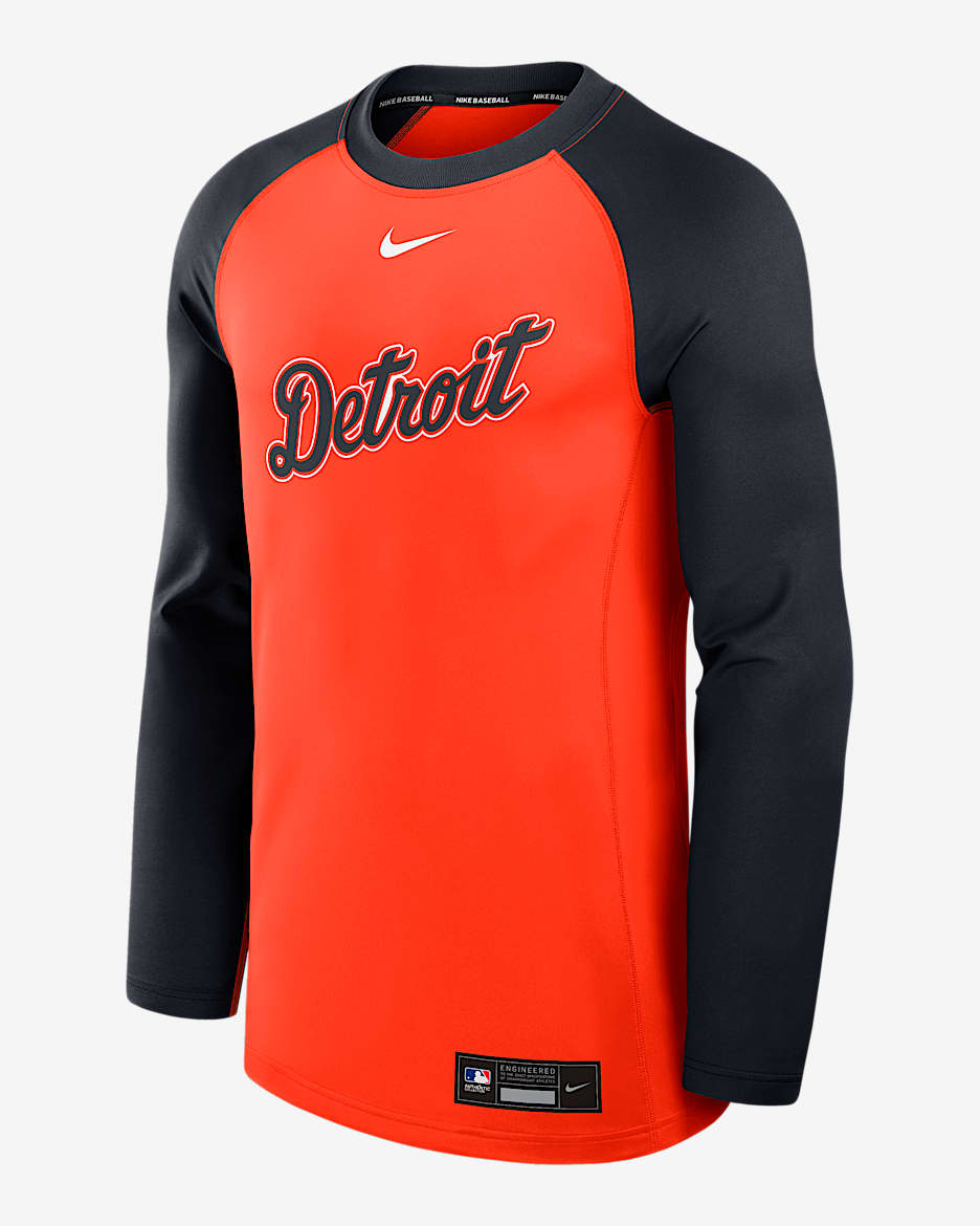 Detroit Tigers Authentic Collection Game Time Men's Nike Dri-FIT MLB Pullover Crew - Orange