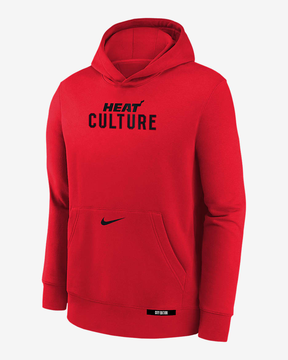 Sudadera con gorro sin cierre Nike de la NBA para niños talla grande Miami Heat Club City Edition - Rojo universitario