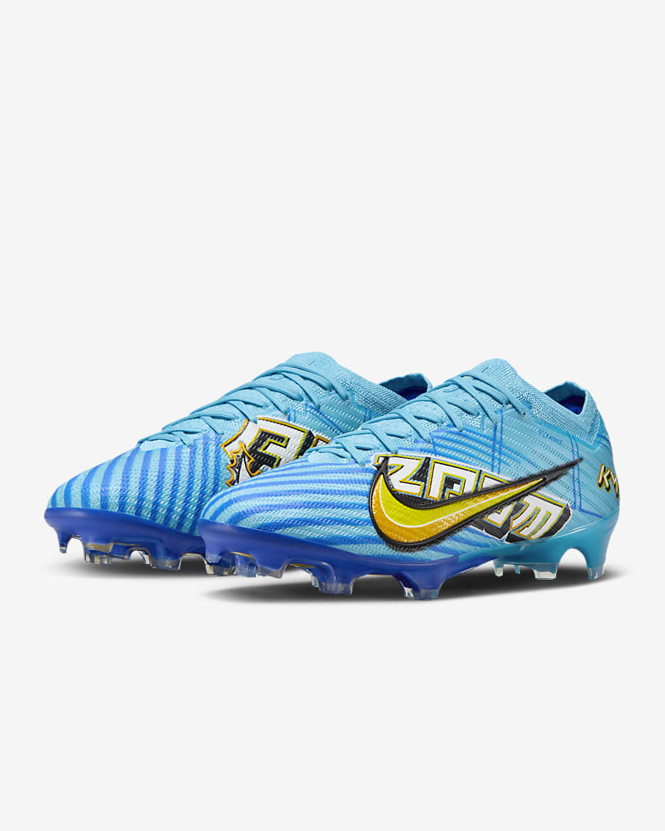 Calzado de fútbol para terreno firme Nike Zoom Mercurial Vapor 15 Elite Kylian Mbappé FG - Azul báltico/Blanco