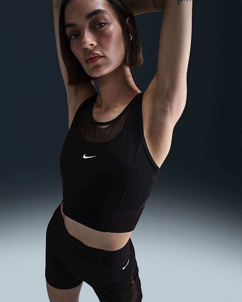 Débardeur court Nike Pro Dri-FIT pour femme - Noir/Blanc