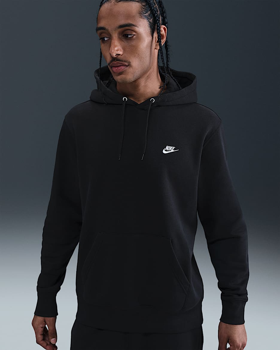 Nike Club Men's Pullover Fleece Hoodie - Black/Black/White