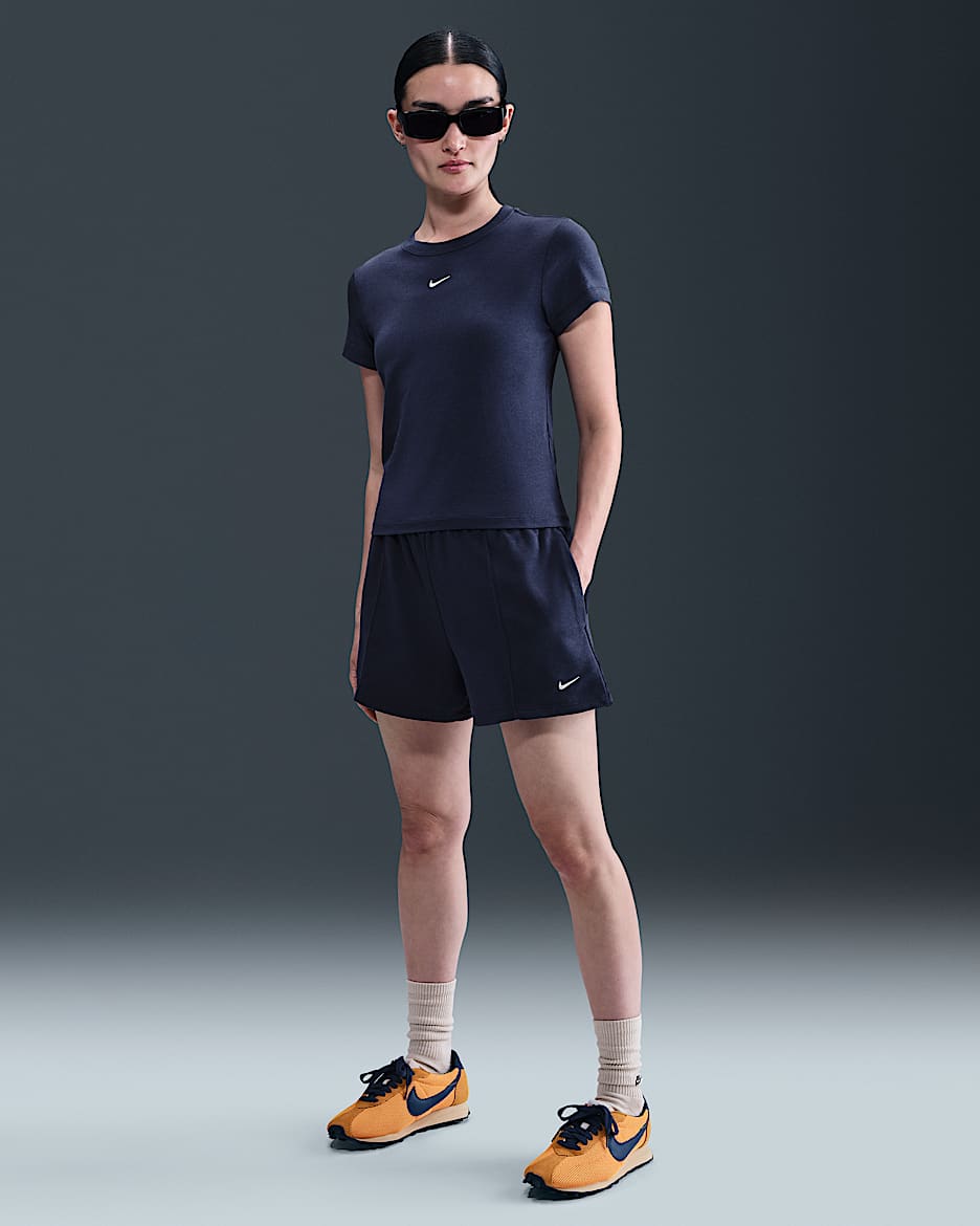 Nike Sportswear Chill Terry frottéshorts med mellomhøyt liv til dame - Midnight Navy/Sail