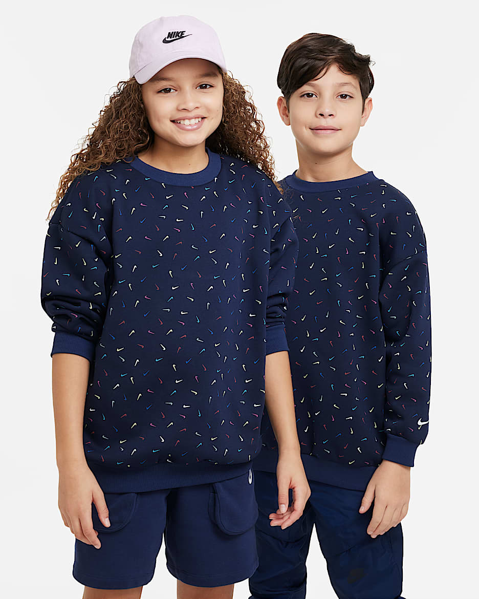 Nike Sportswear Icon Fleece Big Kids' Fleece Sweatshirt - Obsidian/White