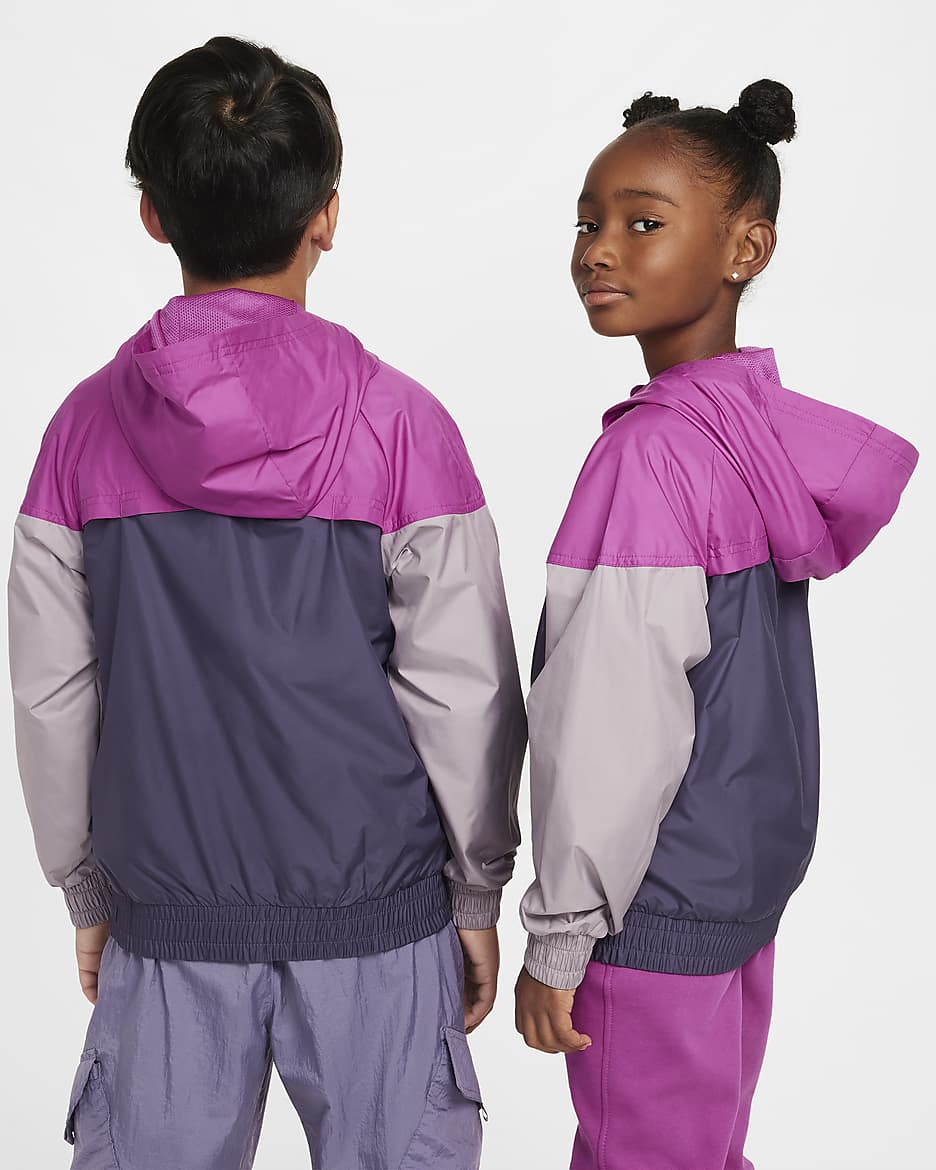 Nike Sportswear Windrunner Big Kids' Hooded Repel Jacket - Hot Fuchsia/Dark Raisin/Light Violet Ore/White