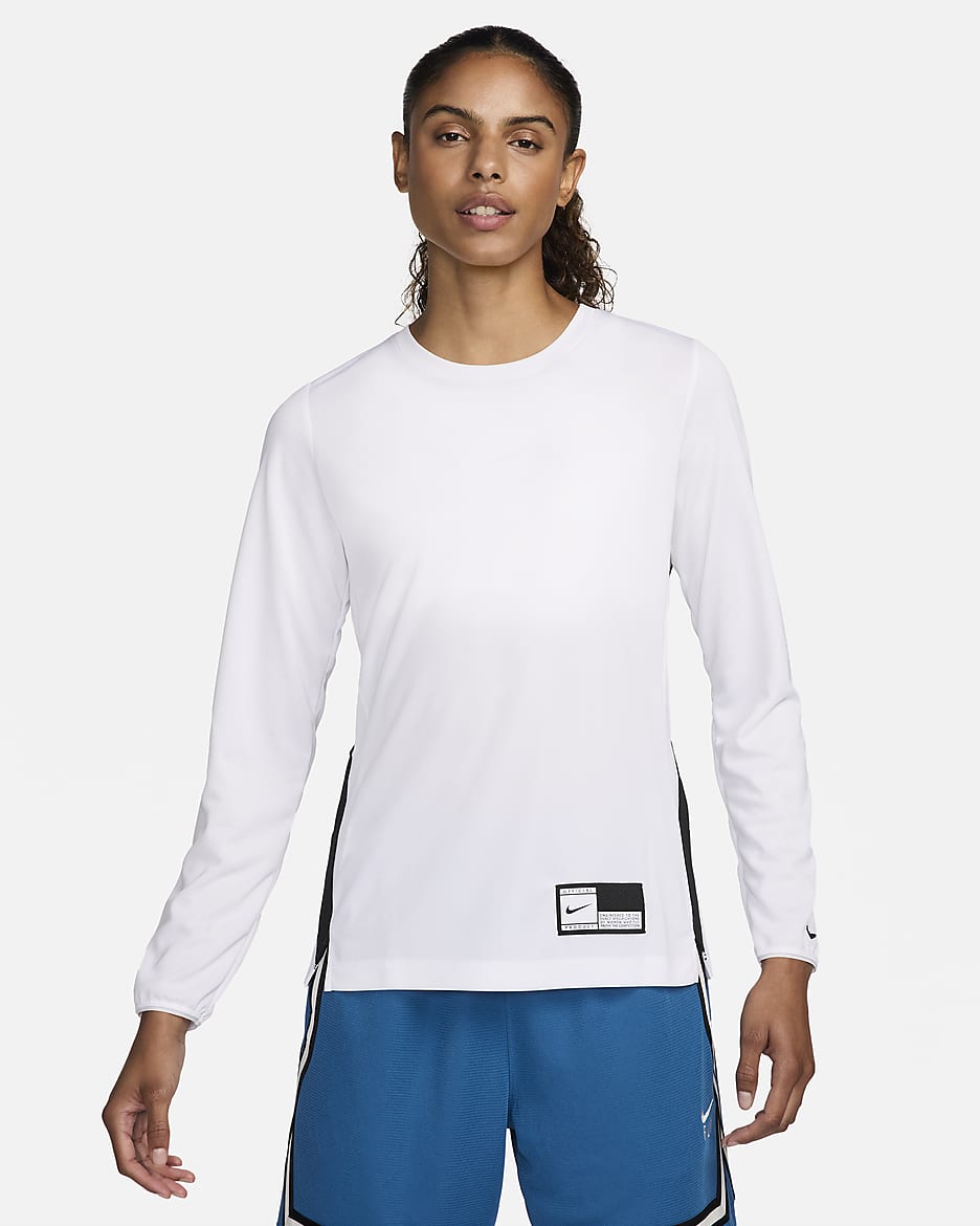 Nike Women's Dri-FIT Long-Sleeve Warm-Up Basketball Top - White/Black/Black