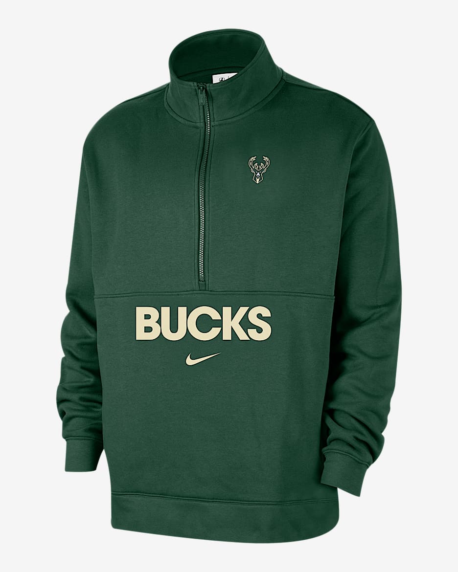 Sudadera Nike de la NBA de medio cierre para hombre Milwaukee Bucks Club Courtside - Abeto/Ópalo liso