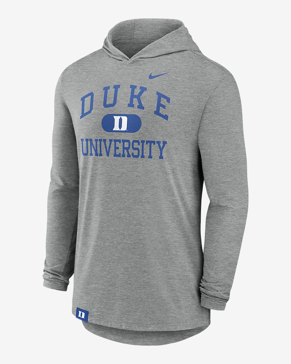 Playera de manga larga universitaria Nike Dri-FIT con gorro para hombre Duke Blue Devils Blitz - Gris jaspeado