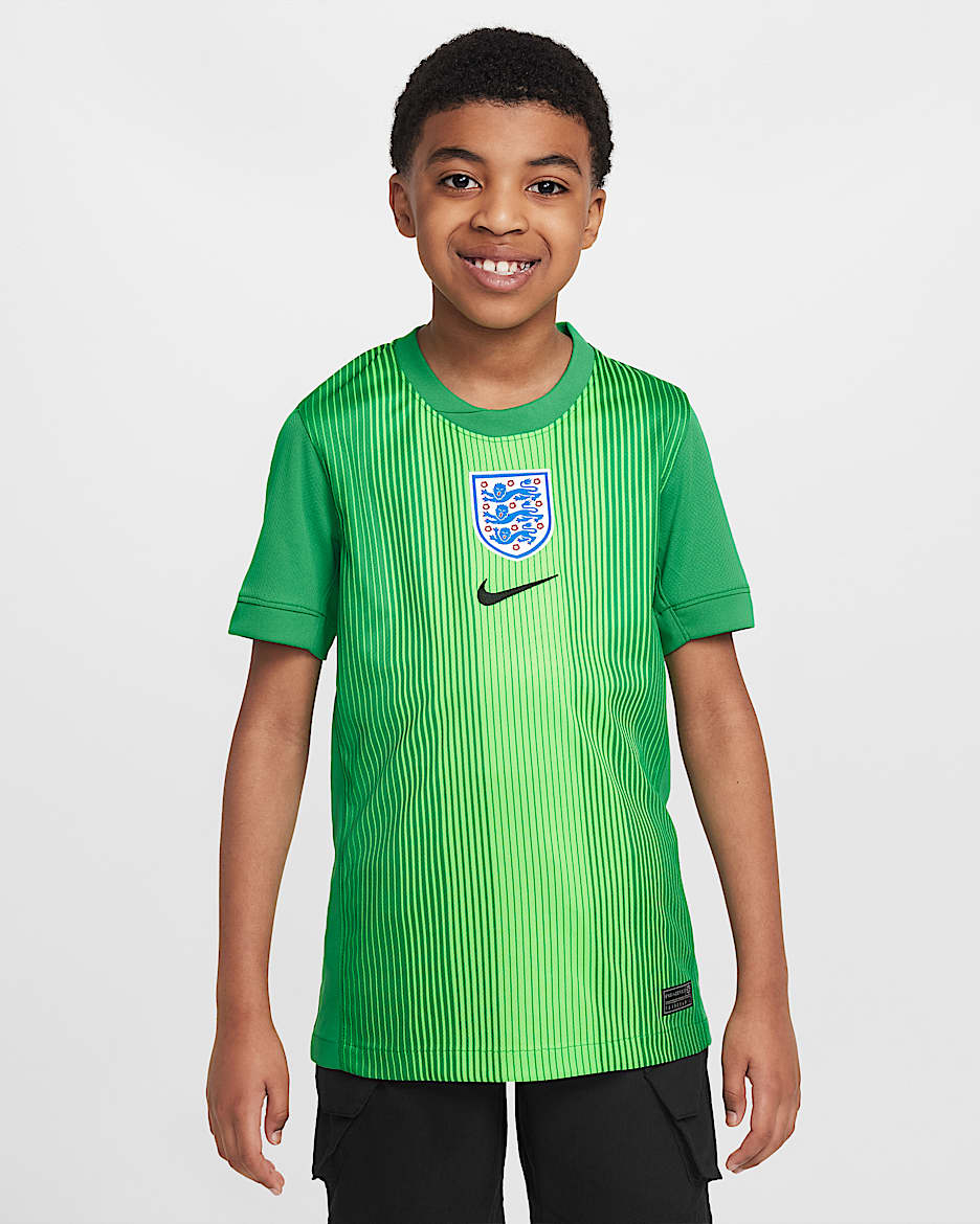 Equipación de portero/a Stadium Inglaterra 2025/26 Camiseta de manga corta de fútbol Replica Nike Dri-FIT - Niño/a - Lucky Green/Green Strike/Negro