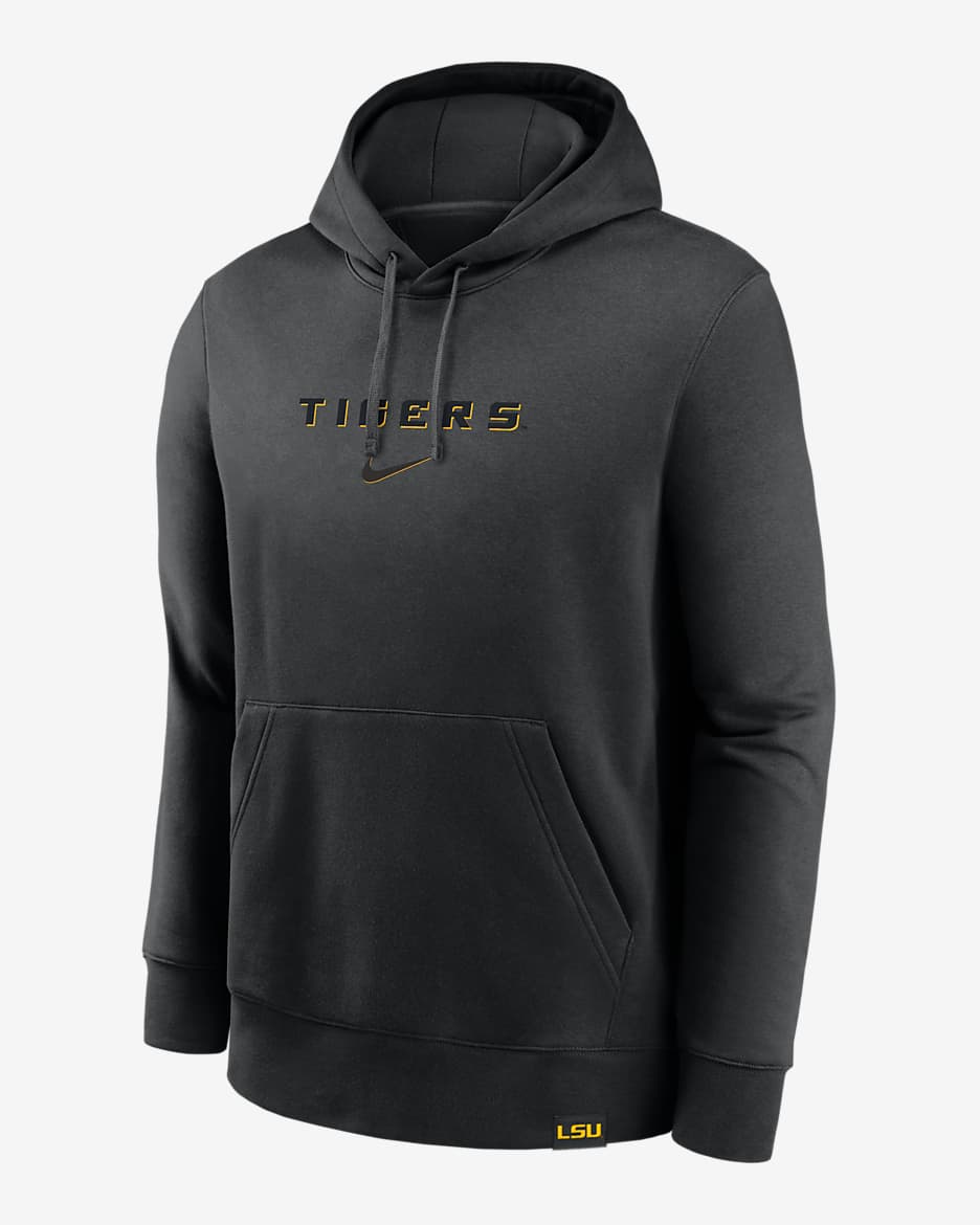 Sudadera con gorro sin cierre universitaria Nike para hombre LSU Tigers Statement Wordmark Lockup Heavyweight - Negro