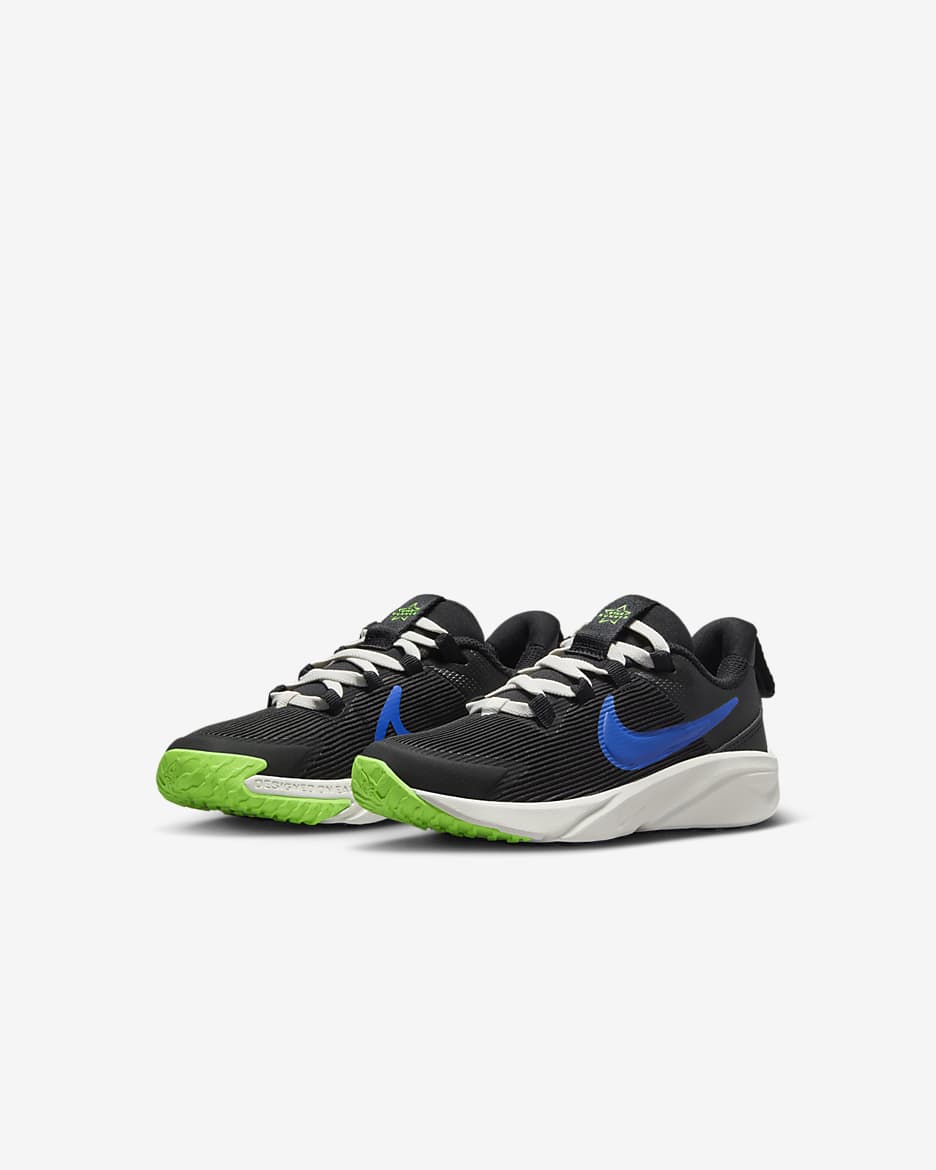 Nike Star Runner 4 Younger Kids' Shoes - Black/Summit White/Green Strike/Racer Blue