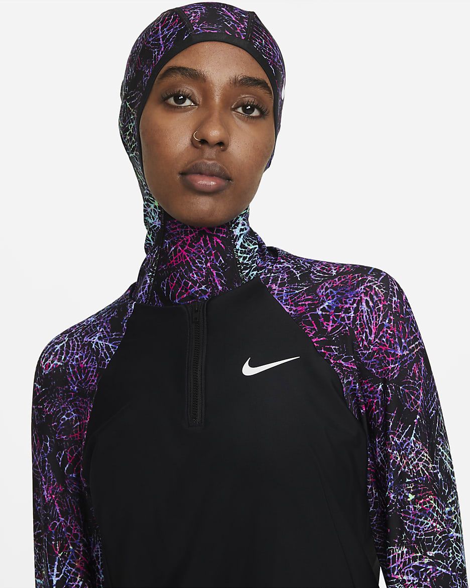 Túnica de natação com cobertura total Nike Victory para mulher - Preto/Aquamarine/Fireberry/Branco