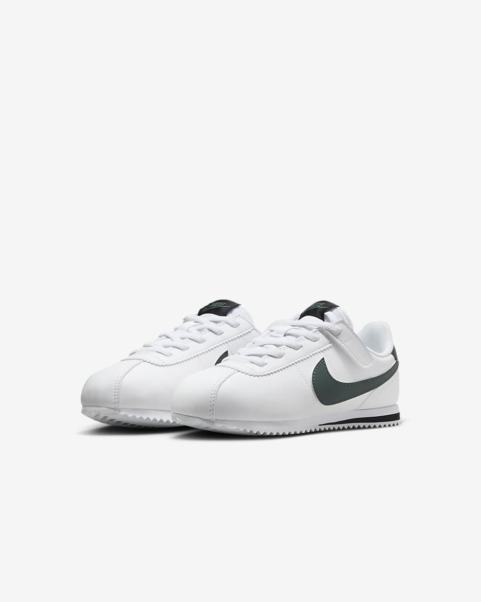 Nike Cortez EasyOn Younger Kids' Shoes - White/Black/Vintage Green