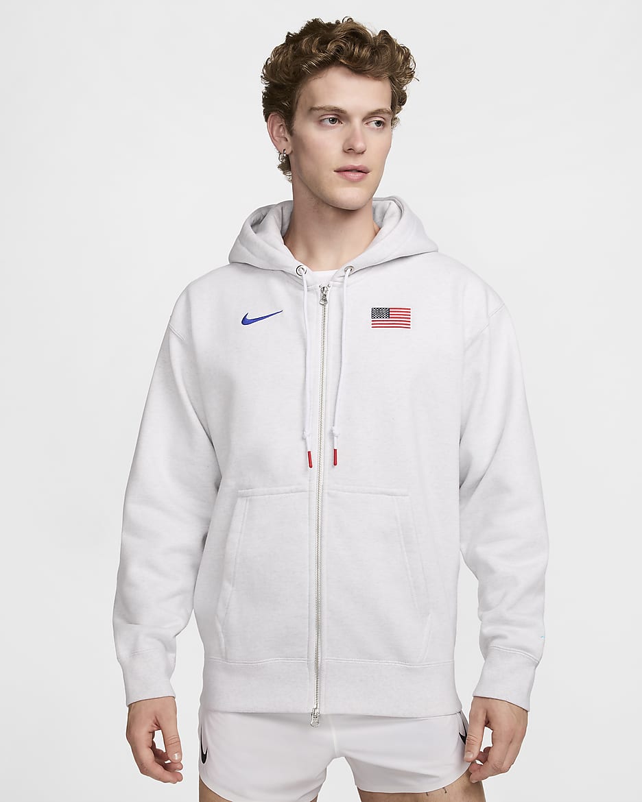 USA Solo Swoosh Men's Nike Full-Zip Hoodie - Birch Heather/Baltic Blue/White/Old Royal