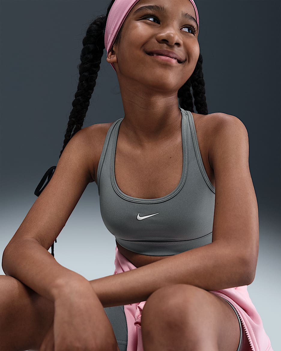 Nike Swoosh Girls' Sports Bra - Smoke Grey/White