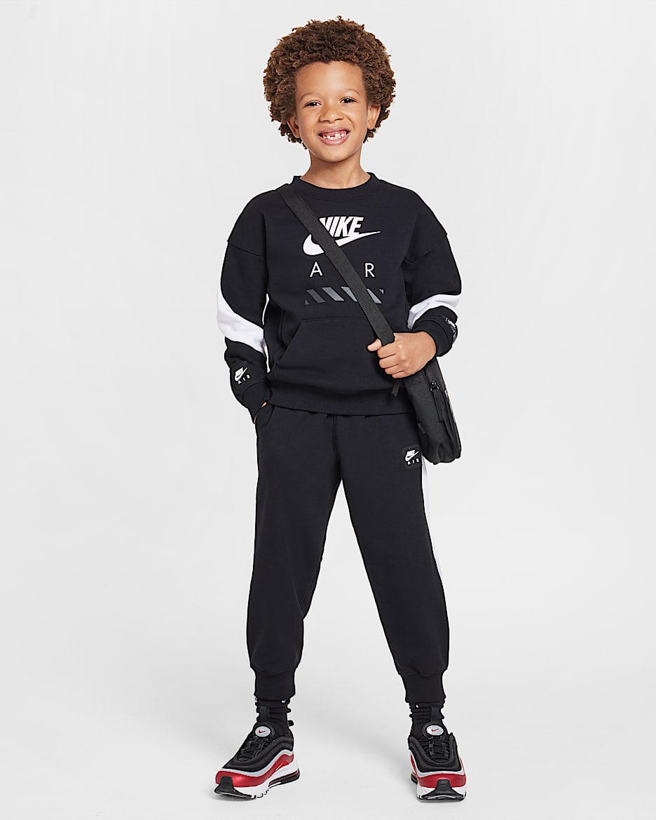 Nike Sportswear Little Kids' Air Fleece 2-Piece Crew Set - Black
