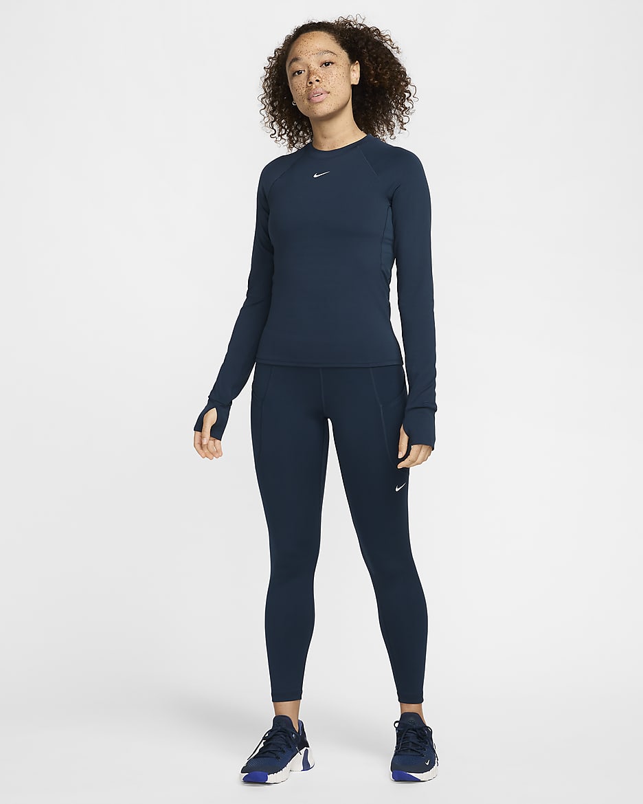 Nike Pro Women's Dri-FIT Long-Sleeve Top - Armory Navy/White