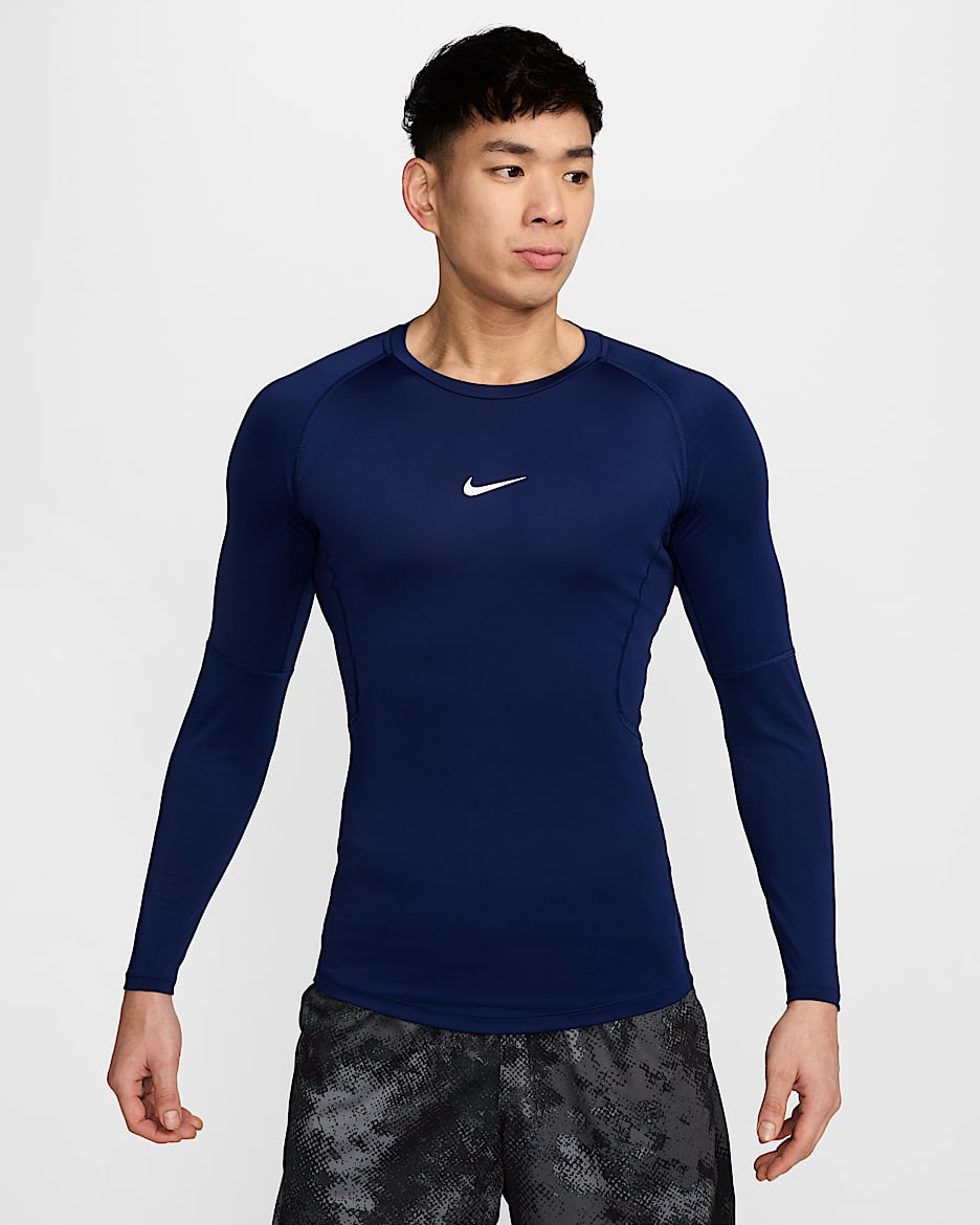 Haut de fitness ajusté à manches longues Dri-FIT Nike Pro pour homme - Blue Void/Blanc