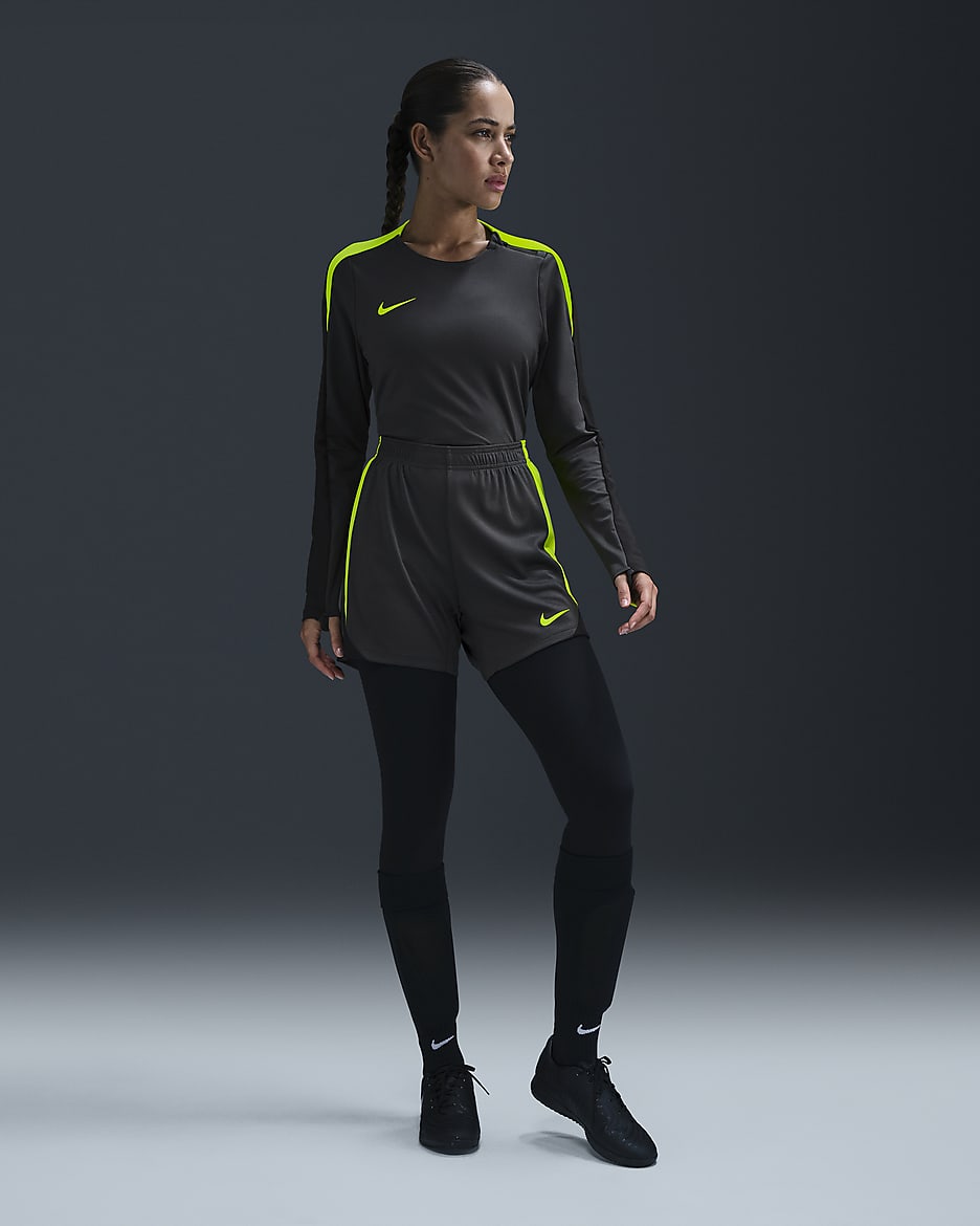 Damska koszulka piłkarska z półokrągłym dekoltem Dri-FIT Nike Strike - Anthracite/Volt/Czerń/Volt