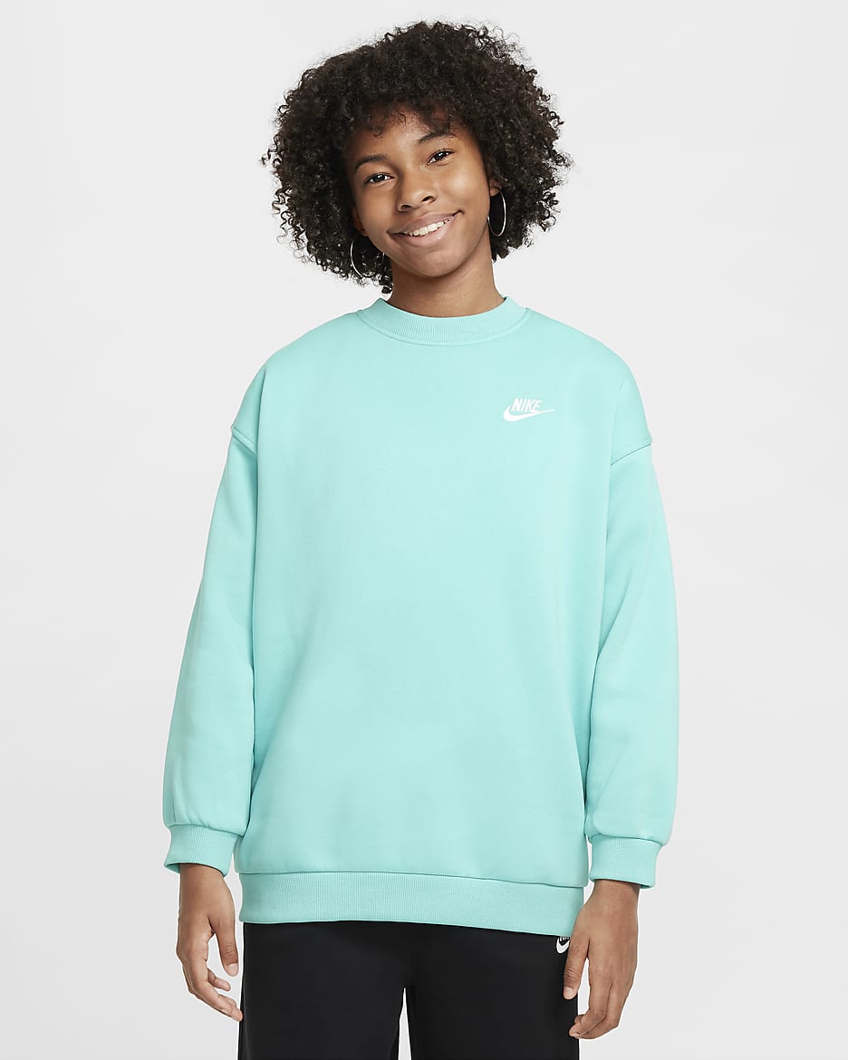 Nike Sportswear Club Fleece Older Kids' Oversized Sweatshirt - Green Frost/White