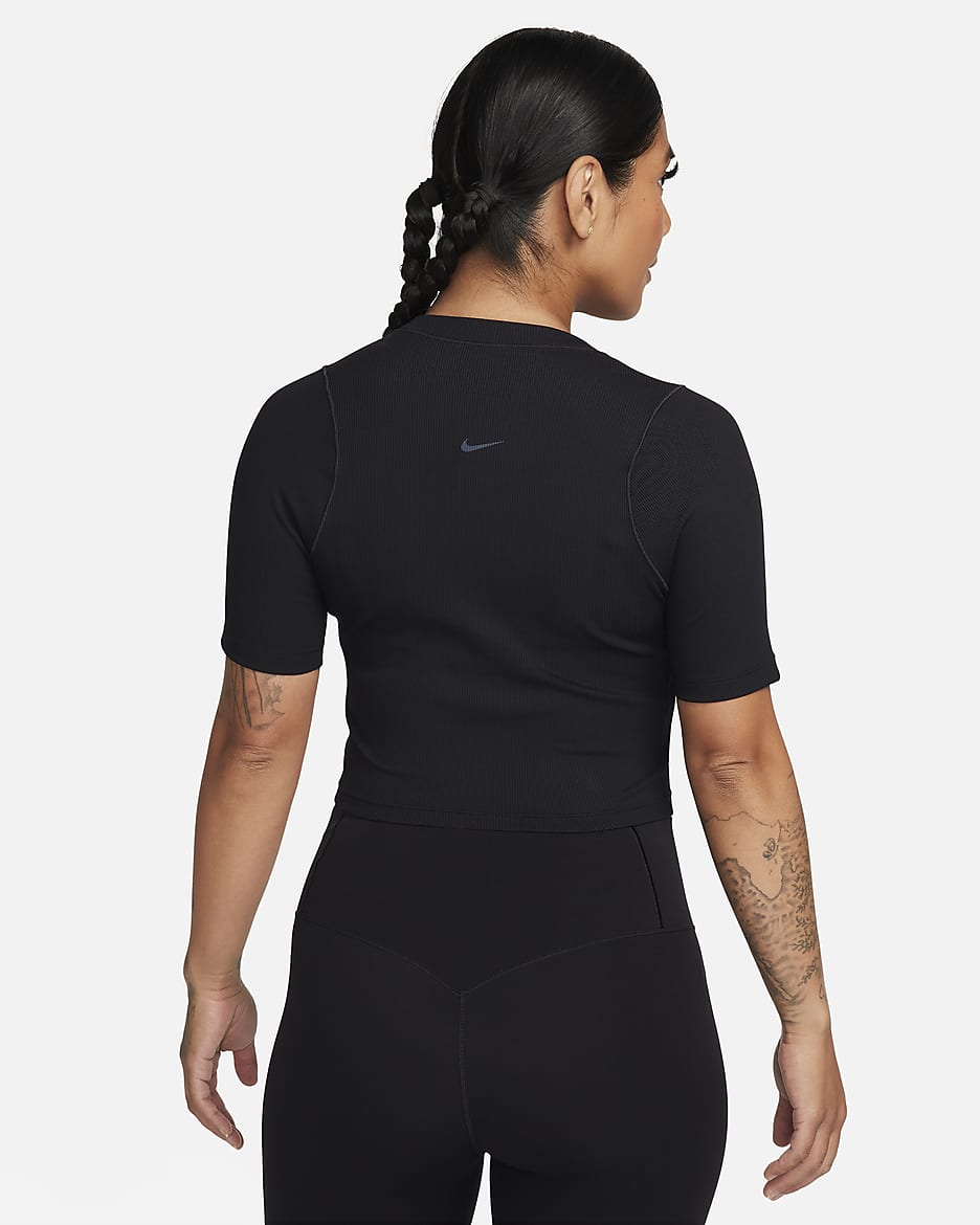 Nike Zenvy Rib Dri-FIT avkortet kortermet overdel til dame - Svart