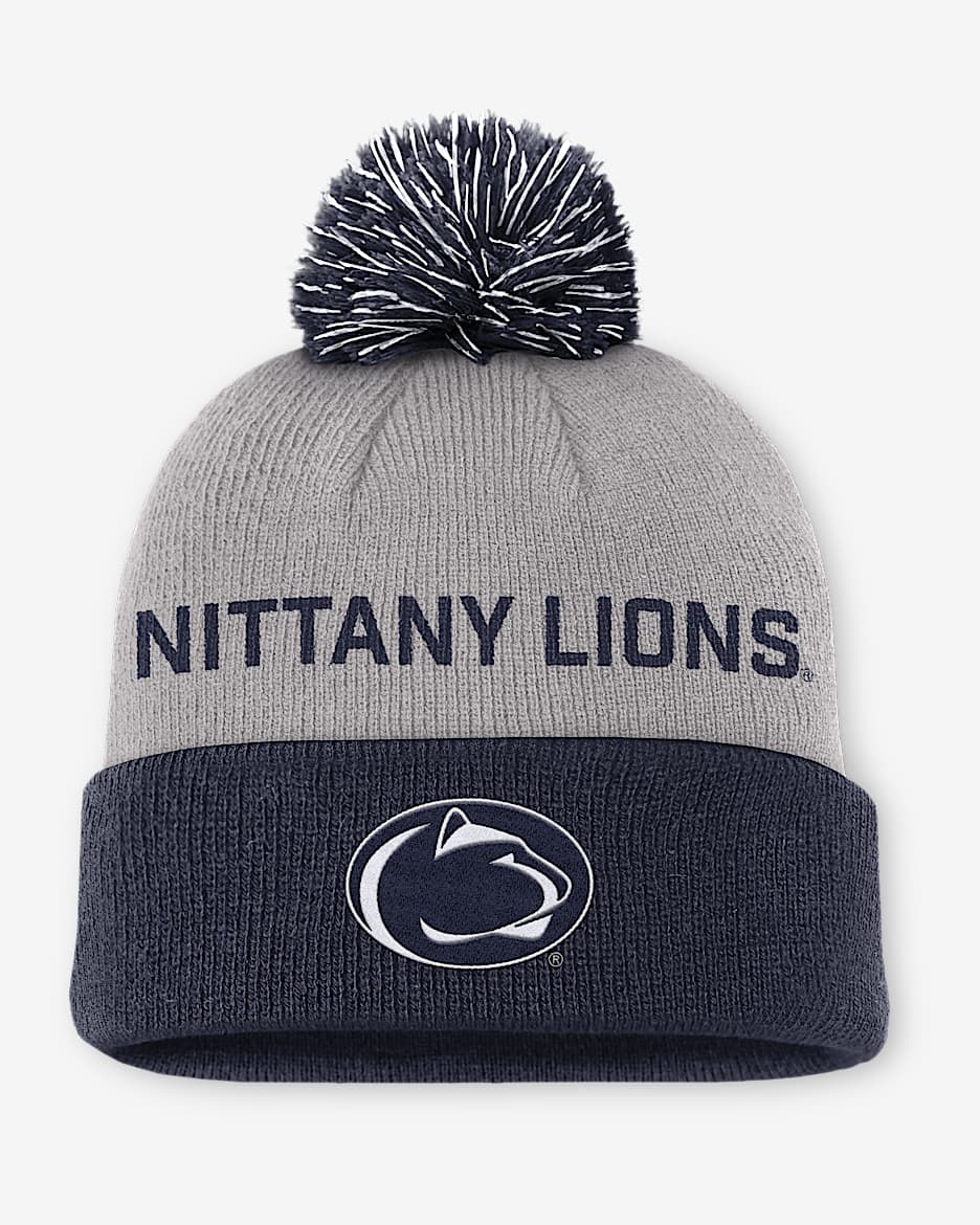 Gorro con dobladillo y pompón universitario Nike para hombre Penn State Primetime Peak - Gris