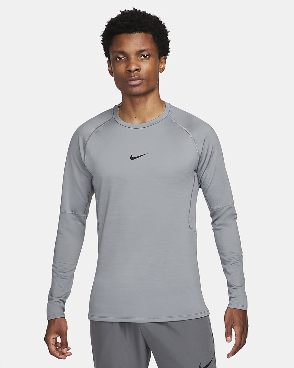 Nike Pro Warm Men's Long-Sleeve Top - Smoke Grey/Black