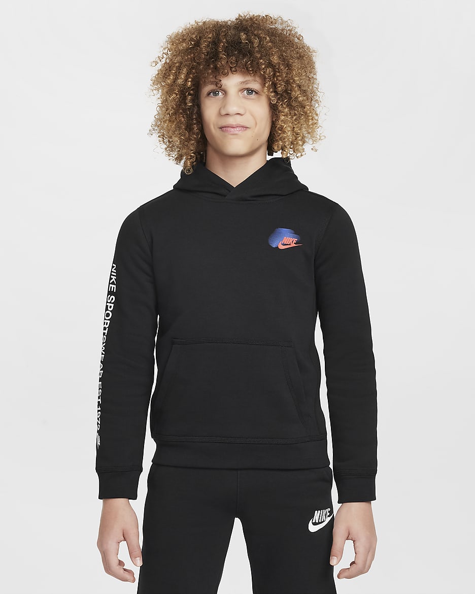 Dzianinowa bluza z kapturem dla dużych dzieci (chłopców) Nike Sportswear Standard Issue - Czerń