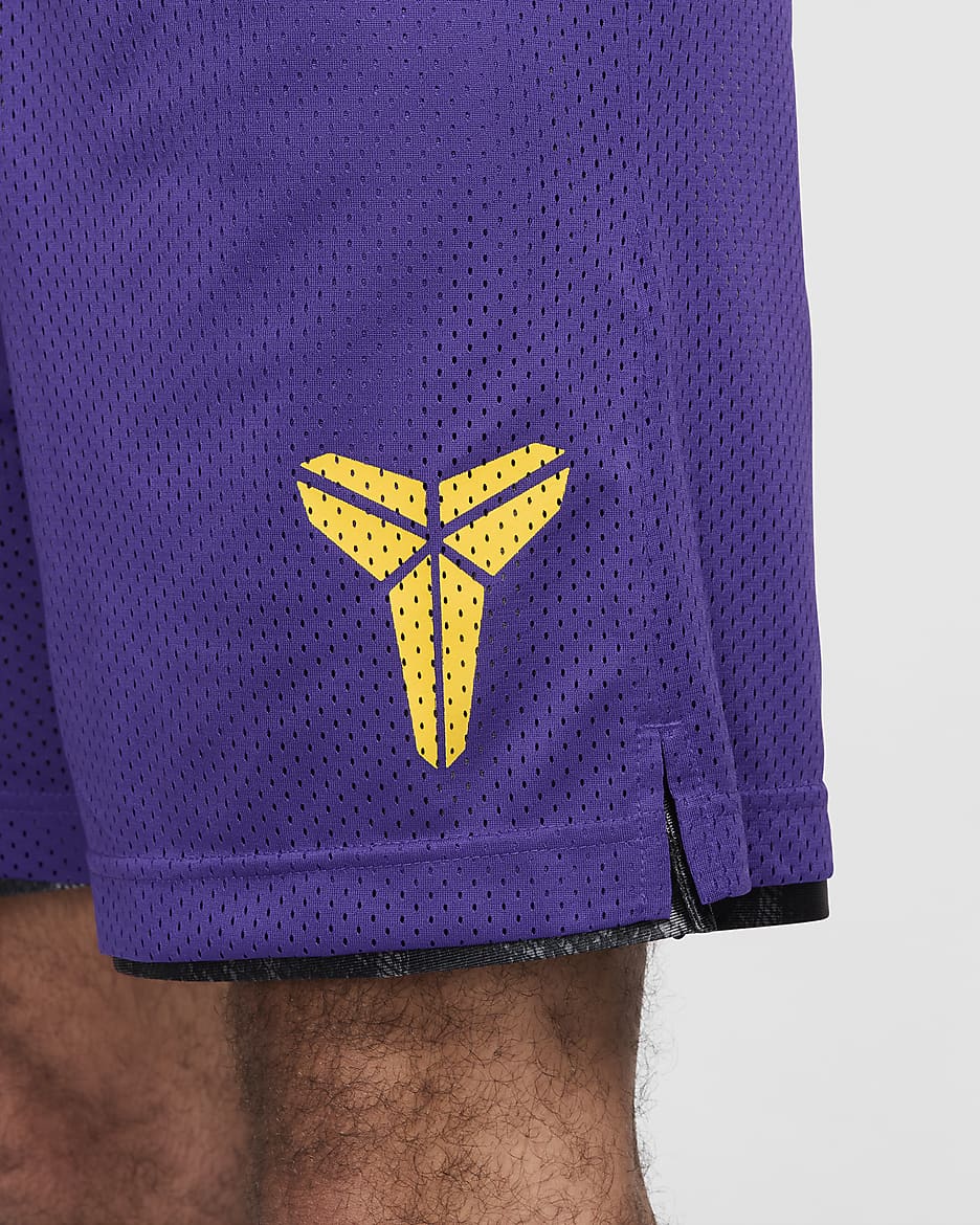 Shorts de básquetbol Nike Dri-FIT Standard Issue de 15 cm reversibles para hombre KB - Negro/Morado campo/Amarillo