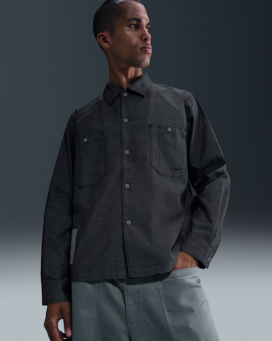 Nike Life Men's Chambray Long-Sleeve Painter's Shirt - Anthracite/White/Black