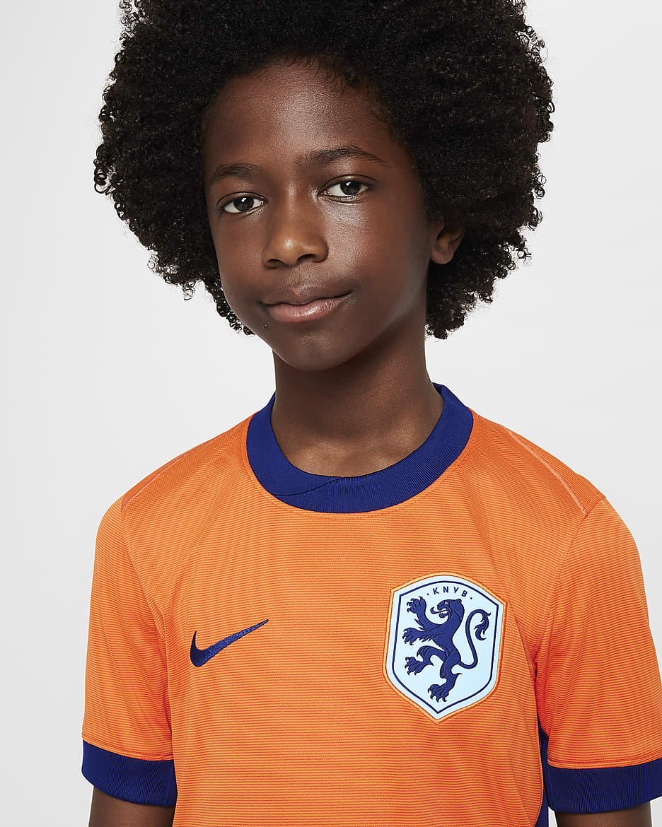 Netherlands (Women's Team) 2024/25 Stadium Home Older Kids' Nike Dri-FIT Football Replica Shirt - Safety Orange/Blue Void/Copa/Blue Void