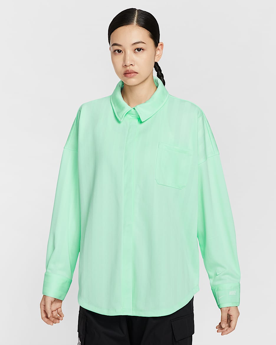 Nike Sportswear Women's Oversized Jacquard Striped Button-Down Shirt - Mint Foam/Mint Foam
