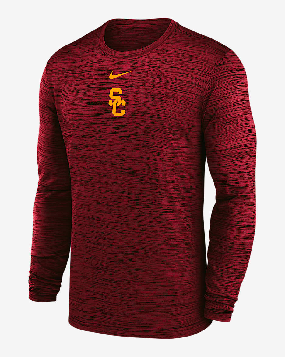 Playera de manga larga universitaria Nike Dri-FIT para hombre USC Sideline Velocity - Carmesí