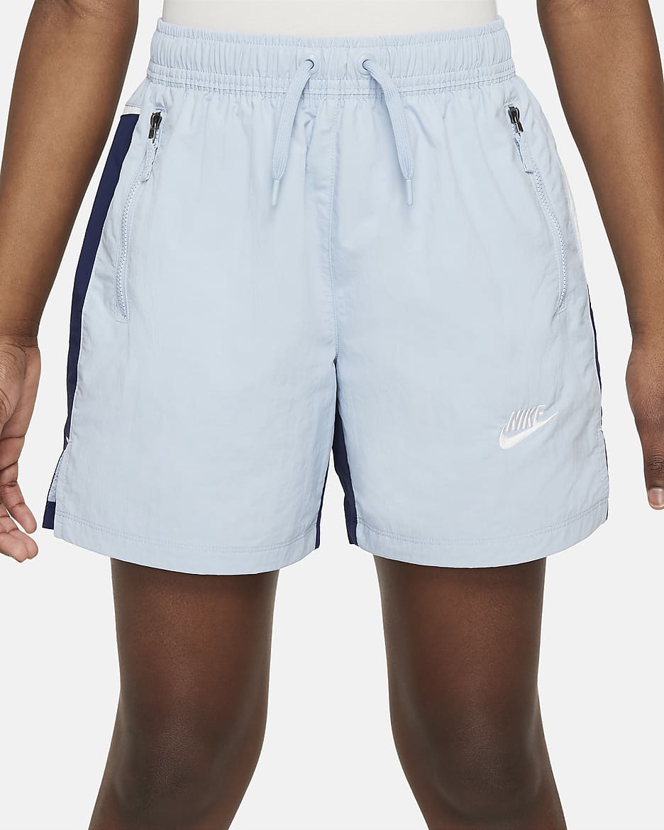 Nike Sportswear Amplify Big Kids' Woven Shorts - Light Armory Blue/Midnight Navy/White