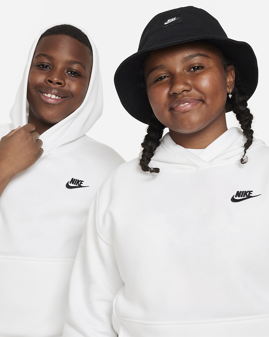 Sudadera con gorro sin cierre para niños talla grande (talla amplia) Nike Sportswear Club Fleece - Blanco/Negro