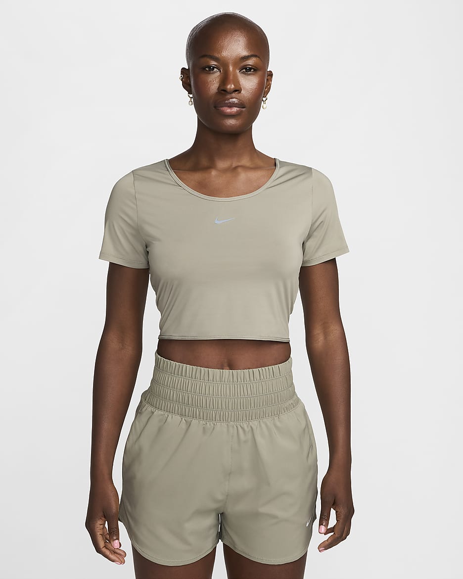 Haut court croisé à manches courtes Nike One Classic Dri-FIT pour femme - Light Army/Noir