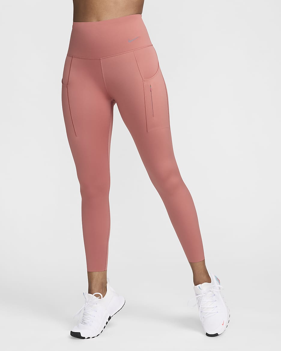 Leggings de tiro alto de 7/8 de sujeción firme con bolsillos para mujer Nike Go - Rosa cañón/Negro